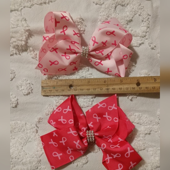 🩸 3/$15. 🩸PINK/DARKER PINK BREAST CANCER Glitter RHINESTONES HAIR BOWS (2) - Picture 6 of 8